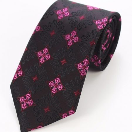 Elegantná sada pánskej kravaty + manžetové gombíky + vreckovka s ružovým vzorom