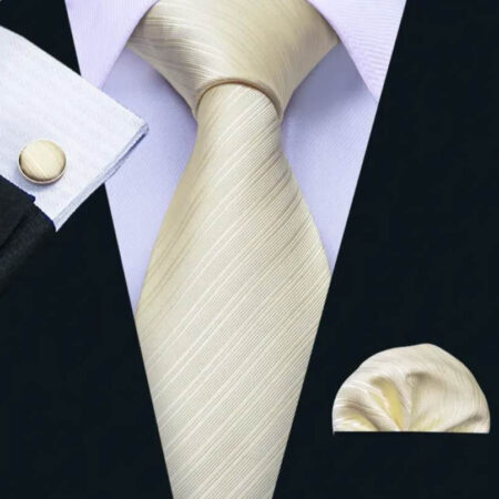 Luxusný kravatový set v krémovej farbe s vreckovkou a manžetami